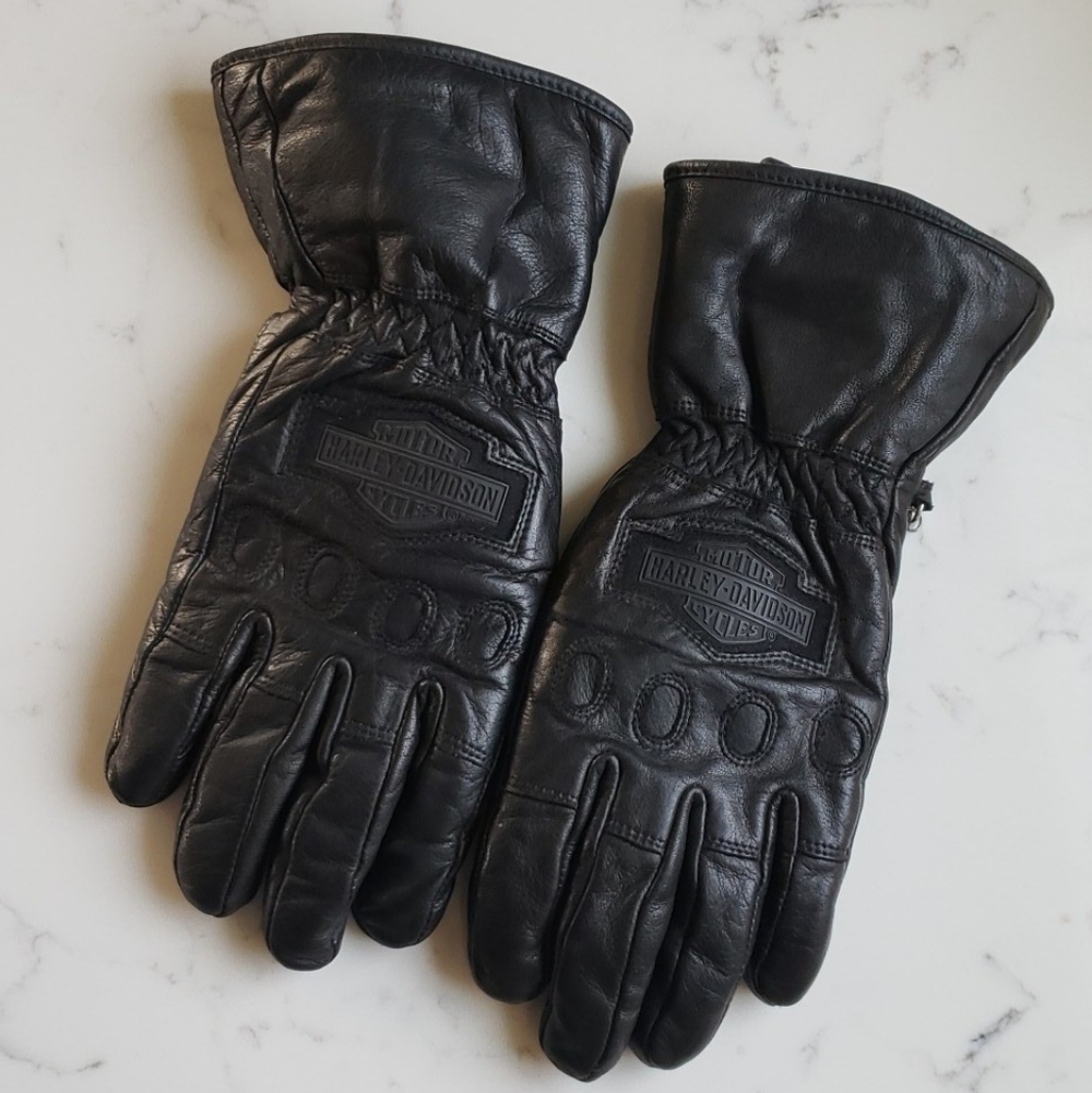 Women's Harley Davidson Black Leather Insulated Riding Gloves, Size M